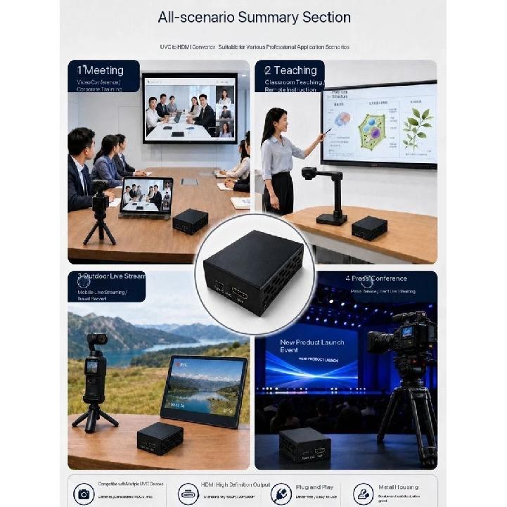 HD UVC USB Camera To HDMI Video Converter Plug and Play for DJI Pocket3 Pocket4 Insta360 To TV Monitor Live Video Mixer Switcher