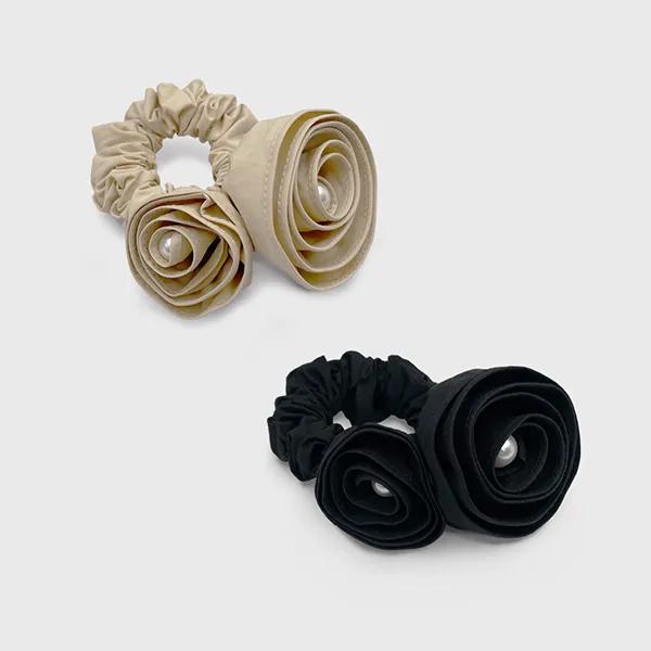 Хлопковая резинка для волос с жемчугом и розой JP-25-060S