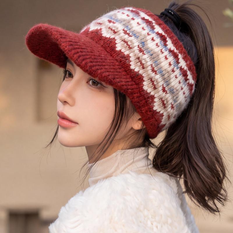 New Jacquard Fair Island Wind Wool Knitted Hat Children's Barack Empty Top Sports Hat Warm Wool Hat