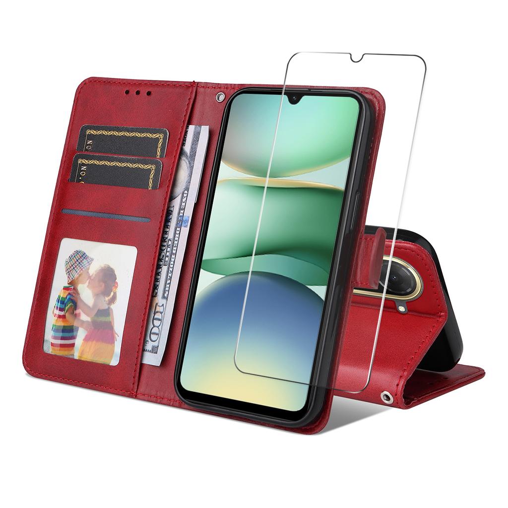 For Xiaomi Redmi A5 NFC (173.45*79.35*8.45mm) PU Leather Wallet Case ENKAY HAT PRINCE Phone Stand Cover with Tempered Glass