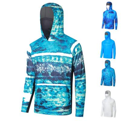 Mens Quick-Dry Lightweight Fishing Shirt With Hood UV Protection Breathable Ice Silk Long Sleeve Outdoor Water Sports