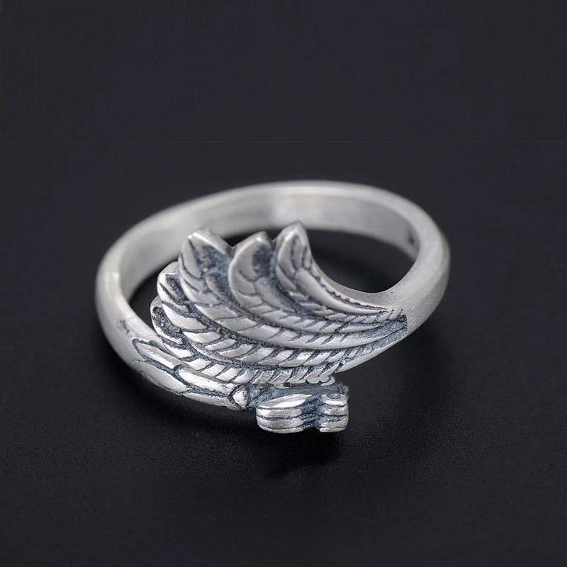 Simple Three-dimensional R Peacock Phoenix Ring Women's Living Mouth Distressed Jewelry