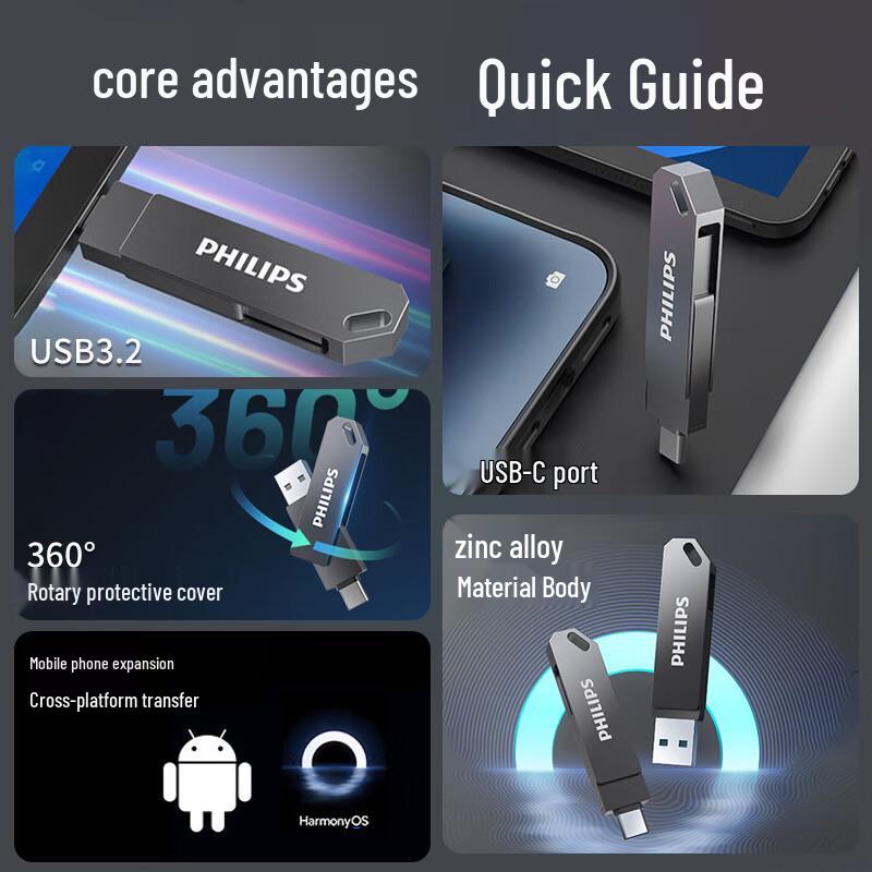 Philips Высокоскоростная флеш-память с двойным интерфейсом USB 3.2 Type-C