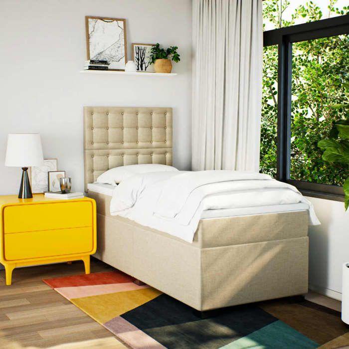 Cadre de lit avec matelas - Maison Exclusive - 80x200 cm - Tissu crème - Lumières LED intégrées