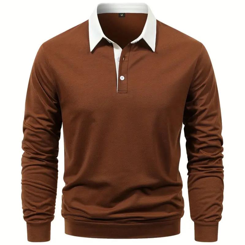 Модные контрастные цветные рубашки поло с лацканами для мужчин, повседневные свитера с длинным рукавом и пуговицами, мужские весенне-осенние модные рубашки поло в стиле пэчворк