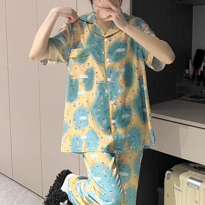 Пижама из 3 предметов для женщин с рисунком, милая, корейская, Harajuku, молочный шелк, женская домашняя одежда для сна, новая осенняя мода, для отдыха