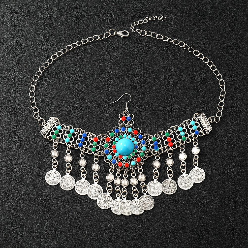 Головной убор в стиле ретро в стиле бохо, цепочка для волос с бахромой из монет и цветными бусинами для этнического меньшинства