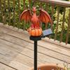 Gothic Style Patio Accessory Solar Powered Dragon/Bat Pumpkin Statue Garden Light, Decorative Stake Lamp, Hand Painted Gold Flame Dragon Lantern
