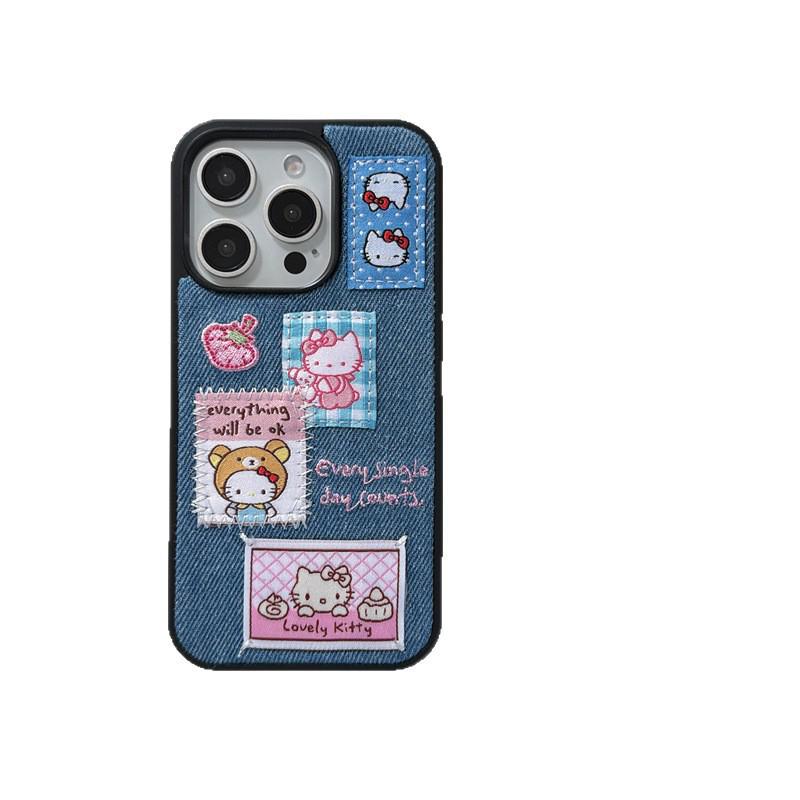 Корейский джинсовый чехол для телефона с вышивкой кота для iPhone 17/16 Pro Max/15/14