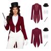 Women Cosplay Magician Tailcoat Jacket Long Sleeve Lapel V Neck Open Front with Hat Gloves Wand for Stage Magic Show