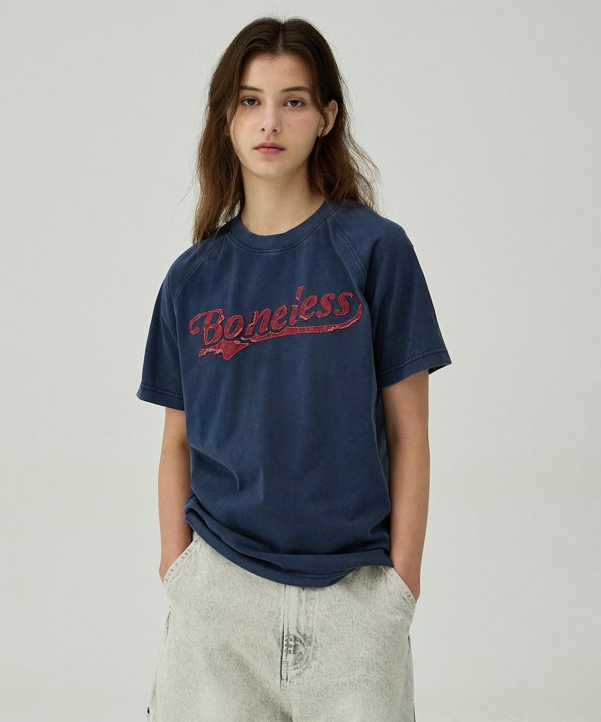 MAGOODGAN Swagver 3589 Damaged Applique Pigment Navy Standard Fit Short Sleeve Tee