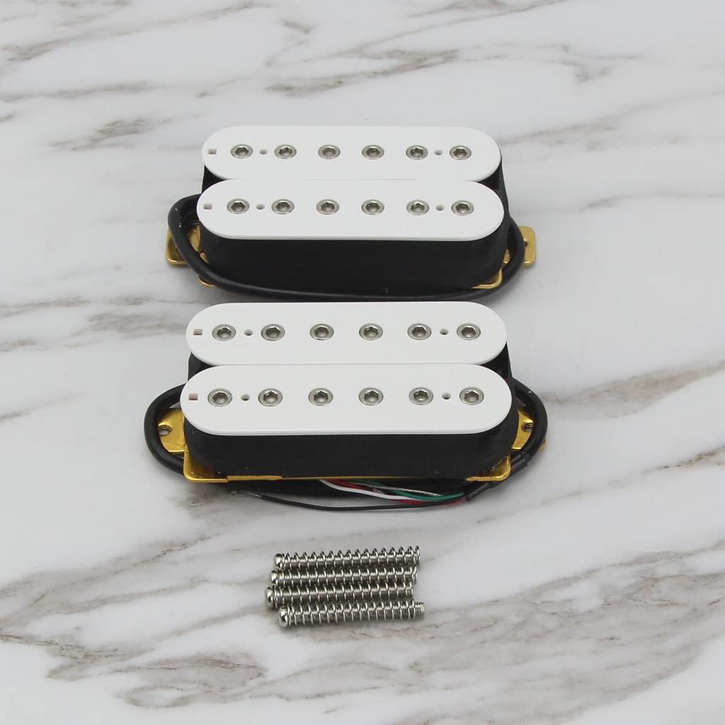 FLEOR Pickup Set Double Coil Humbucker Pickups for Electric Guitar Pickup Neck+Bridge Replacement-White