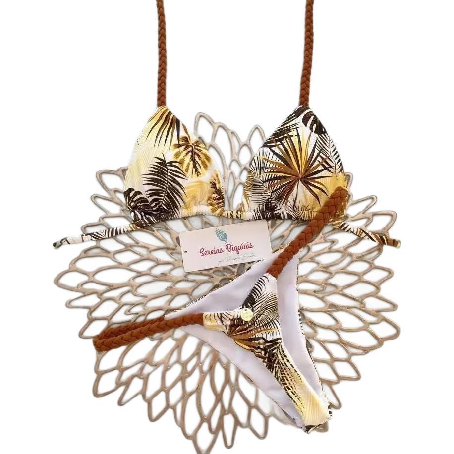 2024 Разноцветный принт Завязывающийся бразильский бикини-стринг