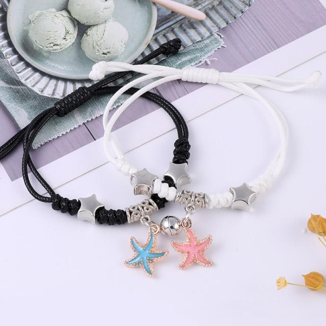 2pcs /Set Couple Charm Bracelet For Women Magnetic Attraction Ball Heart Key Lock Link Wrist Chain Best Friend Jewelry Gift Egirl
