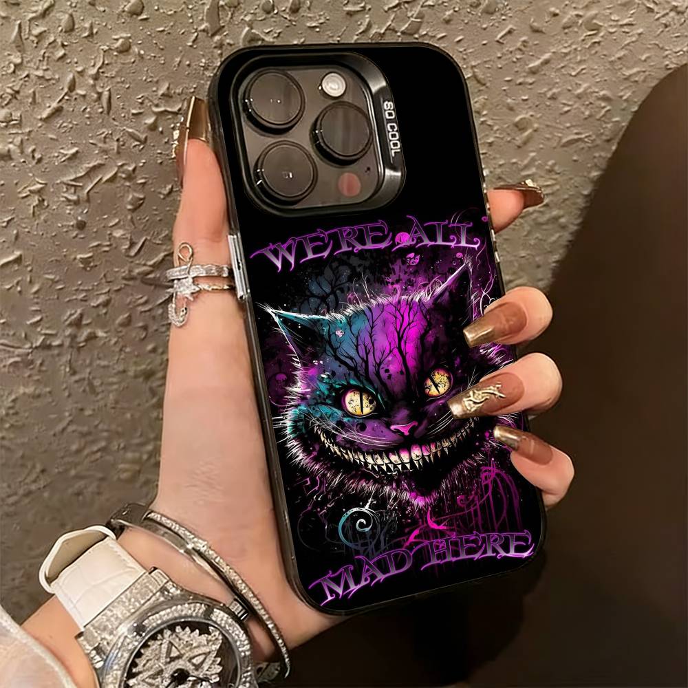 Крутой чехол для телефона Кот Чешир C для iPhone 17,16,15,14,13,12,11 Plus,Pro Max,XS,Красочный Серебристый Черный Чехол