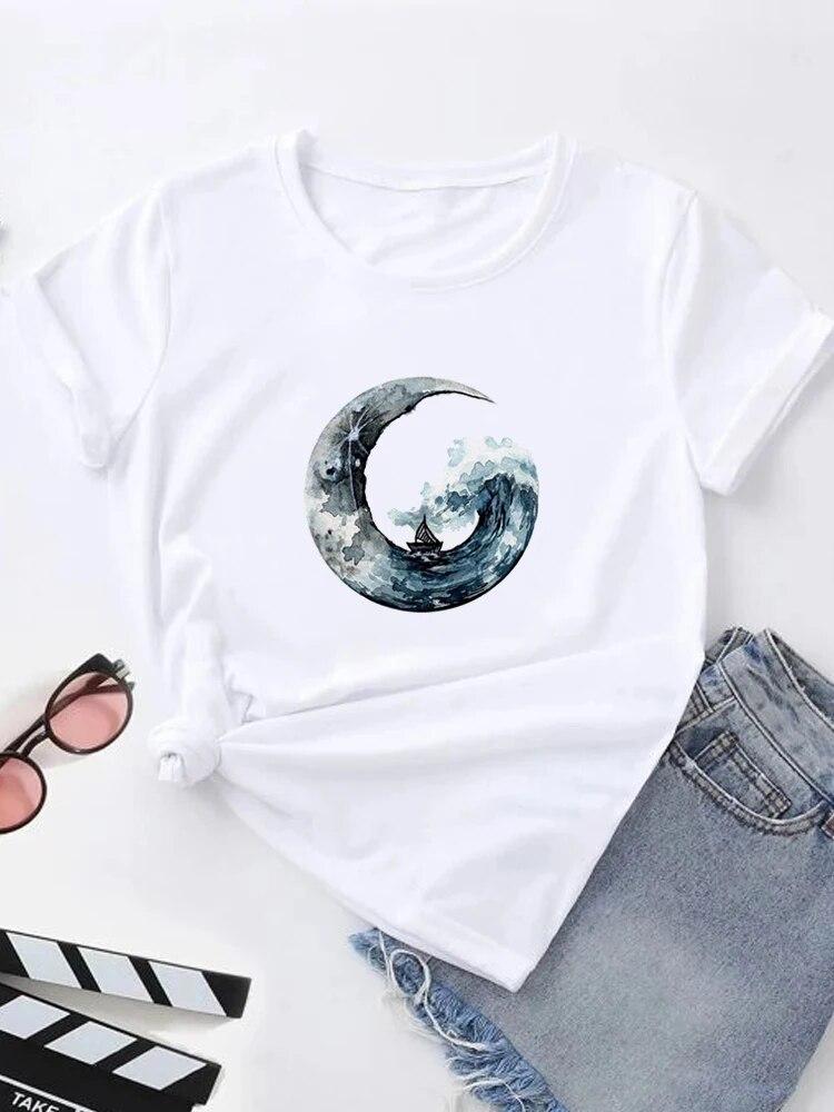 Футболка с летним принтом, женские футболки с рисунком Harajuku, корейская повседневная модная футболка с короткими рукавами Harajuku, белая футболка с круглым вырезом