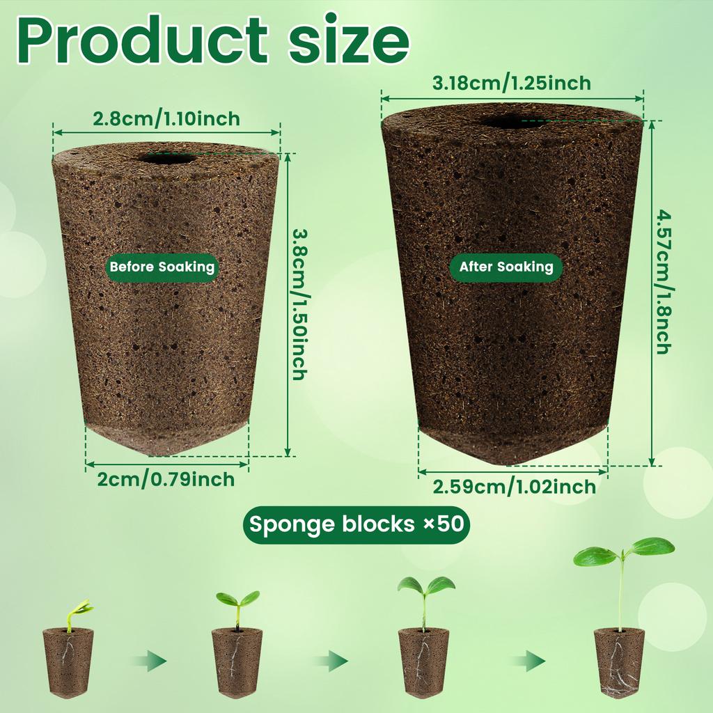 50/100 Pack Seed Starter Sponges Professional Hydroponics Sponges Kit Eco-Friendly Replacement Root Growth Sponges for Garden