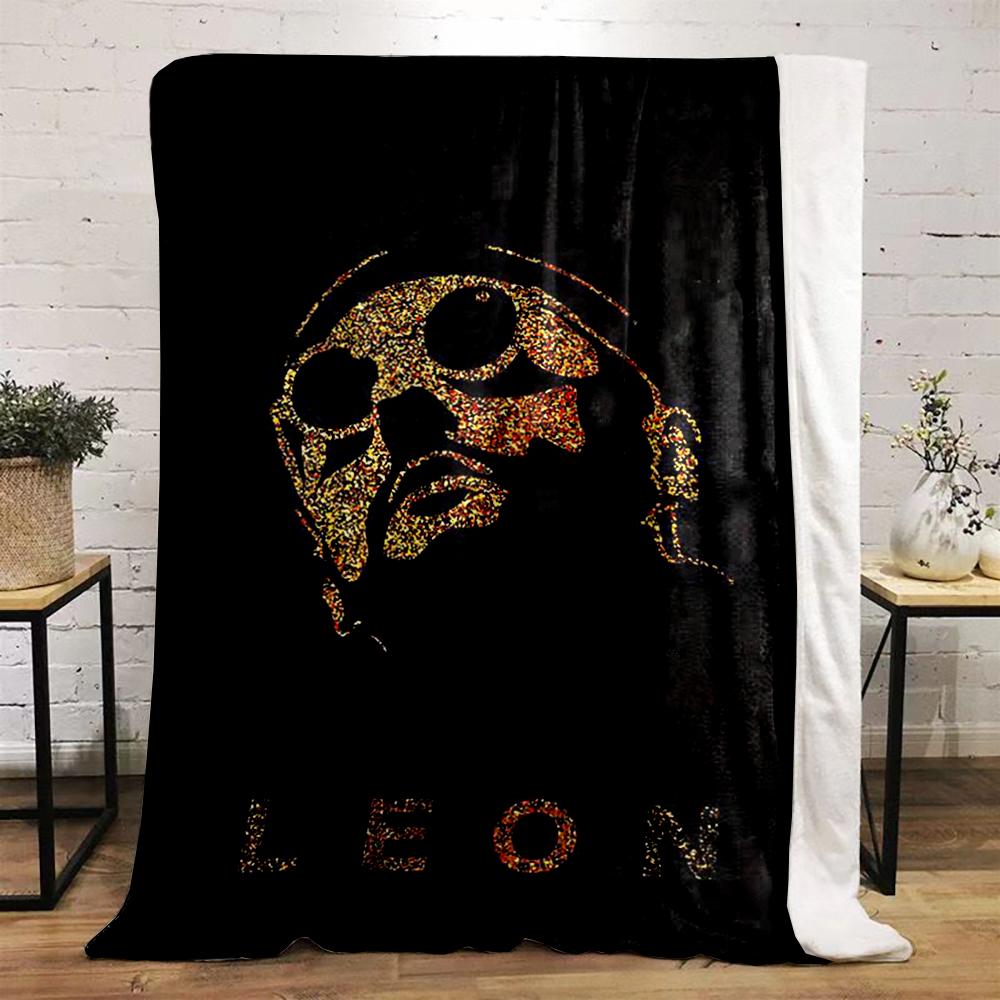 Leon-inspired design on a black textured Warm blanket. Flannel blanket for bedroom, living room, sofa, and nap.