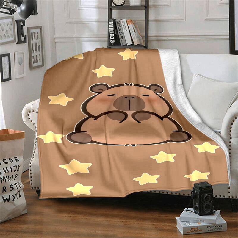 Kapibara Flannel Blanket Soft Warm All-Season Throw, Design for Camping, Car Travel, Hiking Sofa, Bed, Office Perfect Gift for Parties