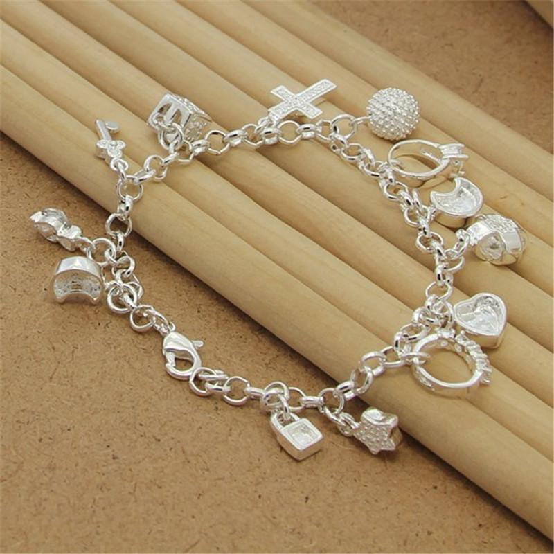 High Quality 925 Sterling Silver Bracelet with Multiple Pendant Zircon Bracelets for Women'S Party Charm Jewelry Gift