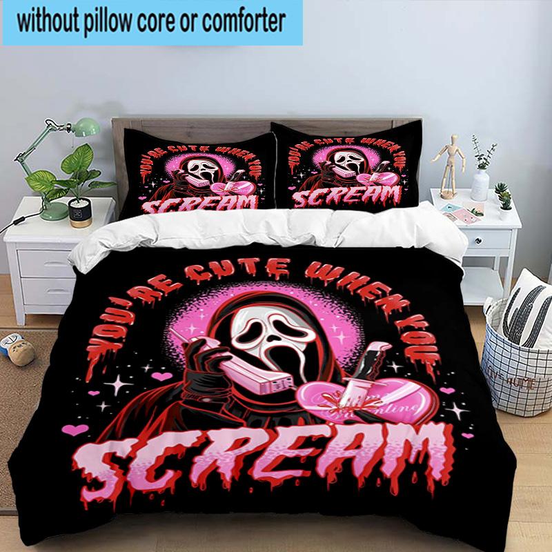 3PCS Ghostface Night Horror 3pcs Bedding,Including 3PCS Duvet Cover And 2pcs Pillowcases Perfect for Christmas,Ideal for Bedroom, Dormitory