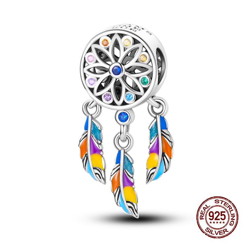 Fashion Copper Feather Colorful Luminous Dreamcatcher Charms Bead Fit Original Bracelets Exquisite Diy Jewelry Gift