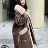 Horn Button Fur One-piece Lamb Wool Coat for Women Winter New Style Plus Velvet Thickened Mid-length Pu Leather Cotton Jacket