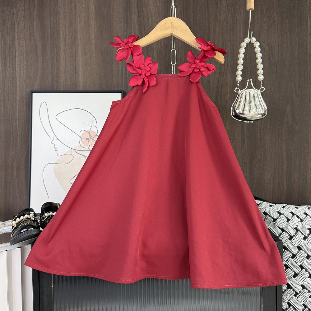 Летнее Новое Трехмерное Цветочное Платье на Бретельках для Девочек Высокого Качества Свадебное День Рождения Платье Принцессы 2-7 Лет