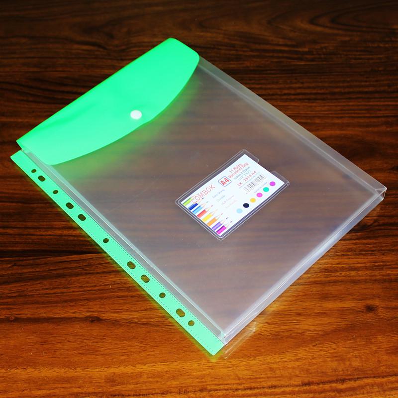 Креативный прозрачный файл-пакет формата А4 из полипропилена с 11 отверстиями для листов на кольцах, с кнопкой и этикеткой