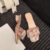 Fashion Slippers for Women 2025 New Summer Rhinestone Thick Heel Sandals for Women Fashion Flat Bottom for Women Outside Sandals