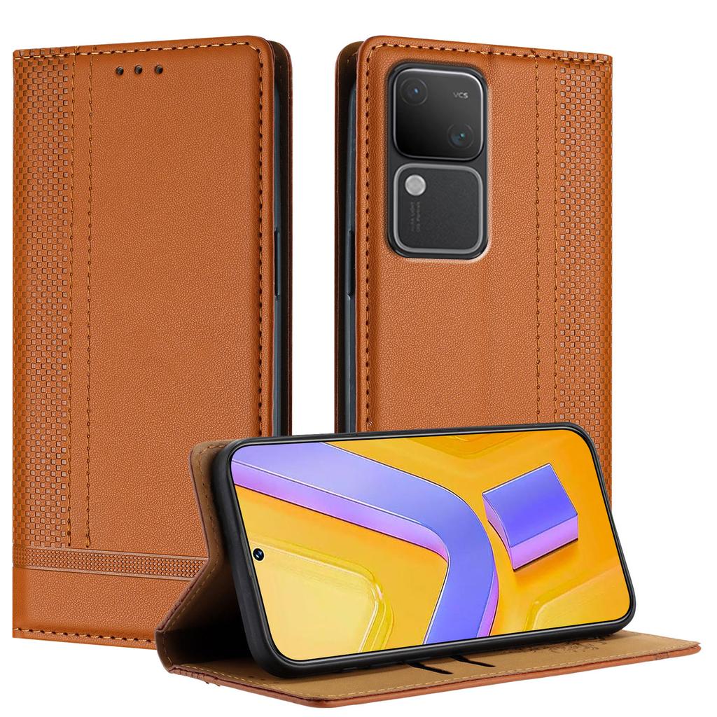 Кожаный чехол-книжка с тиснением личи для vivo Y20, Y20i, Y20s, Y11s, Y12s, iQOO U1x, Y31, Y53s 4G, Y51a, Y33, Y70s, Y35, Y22s, Y22, Y77, Y55, Y75 5G, T1 5G, Y100, В27..