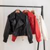 Женская уличная одежда весна/осень, повседневная куртка из искусственной ПУ кожи с длинными рукавами и отложным воротником
