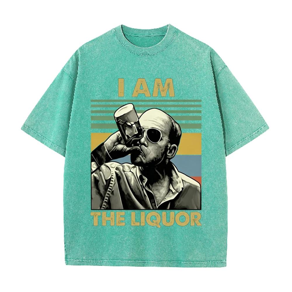 Vintage Washed Beige Retro Man Drinking Portrait Graphic T Shirt Color Block Stripe Print Oversized Men Casual Short Sleeve Tee