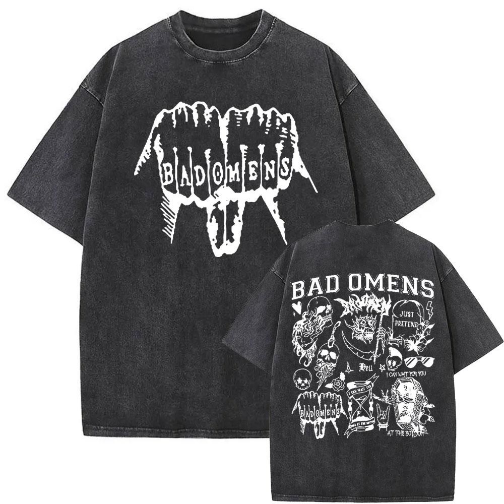 American Rock Band Bad Omens Skull Snake Washed Vintage Tshirts Men Gothic Vintage Tshirt Fashion Streetwear Mens Loose Tees