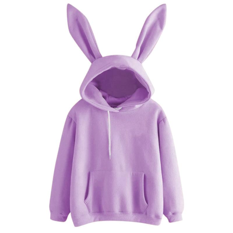 Осень-зима женские толстовки с капюшоном Kawaii Rabbit Ears Fashion Hoody Casual Colors Solid Color Теплая толстовка с капюшоном для женщин