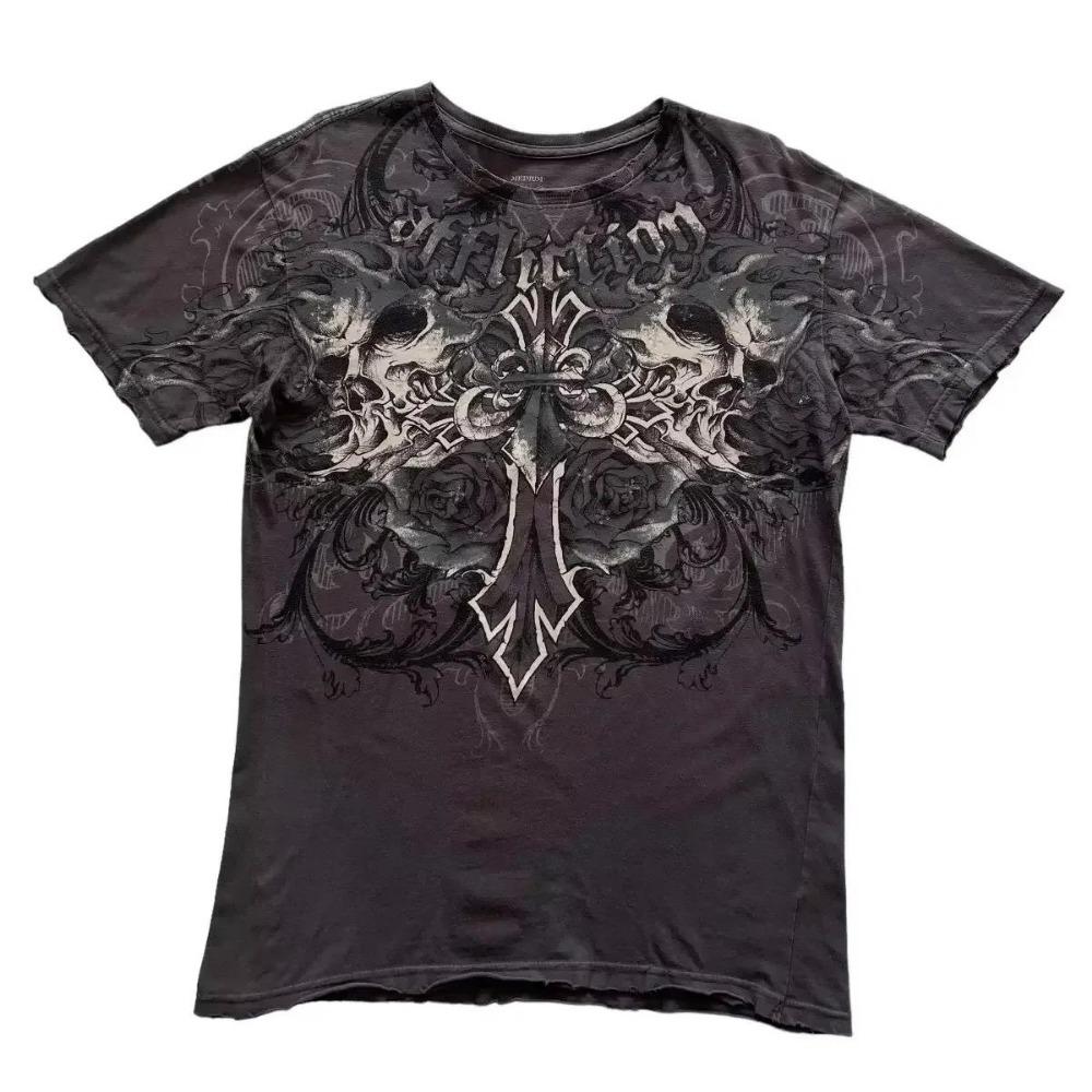 Модная винтажная футболка Affliction Оверсайз Готическая уличная одежда Мужская Женская Унисекс Ретро Рок Футболка Топ