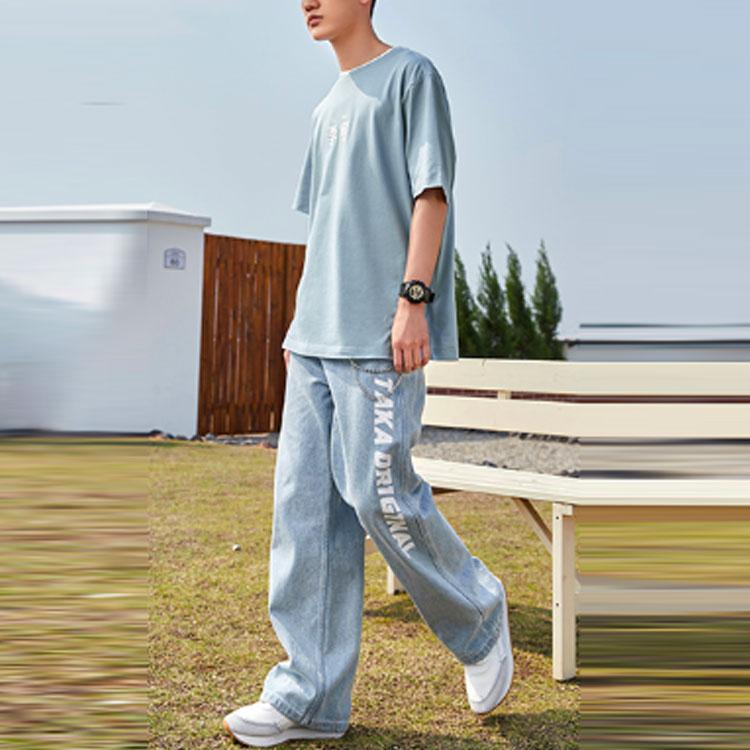 Li Ning Sports Fashion Series Text Print Round Neck Short Sleeve T-Shirt Men Tops Blue AHSR708-4