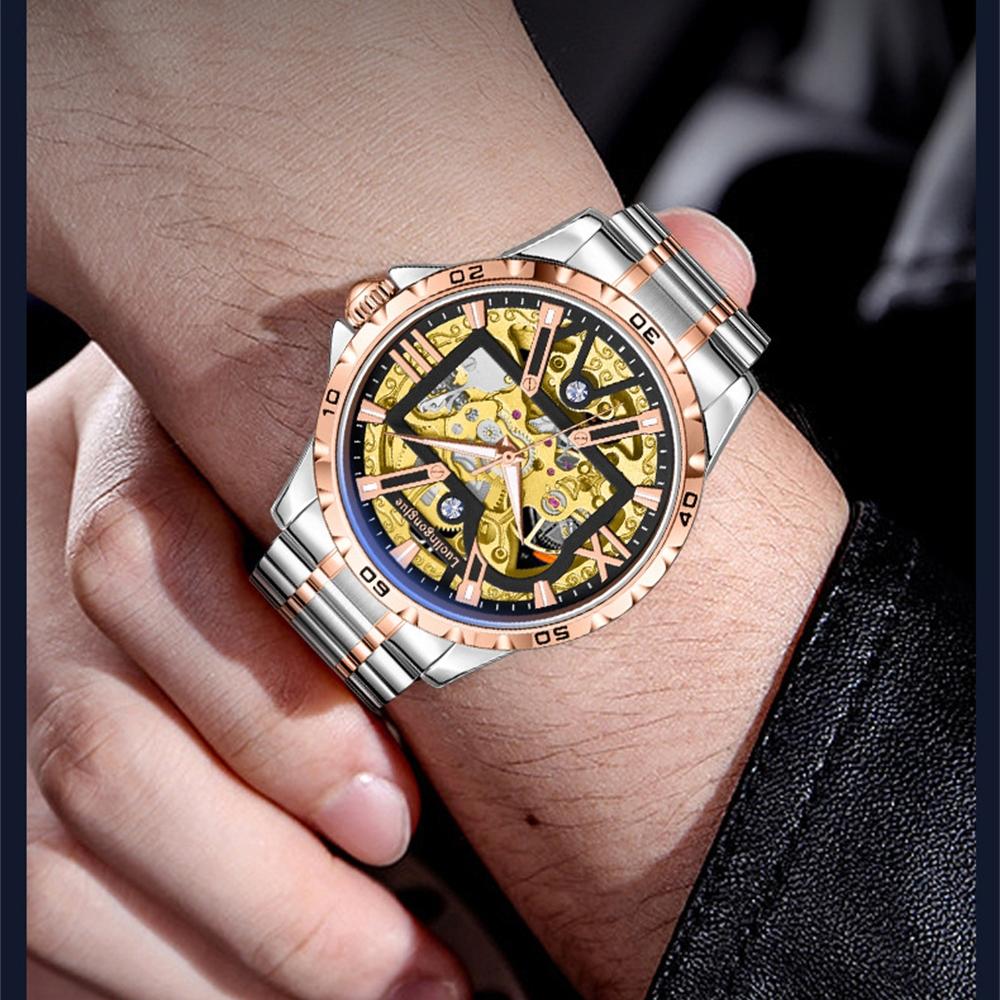 Новые Роскошные Скелетон Автоматические Механические Часы для Мужчин Светящиеся Стрелки Ремешок из Нержавеющей Стали Ретро Деловые Часы