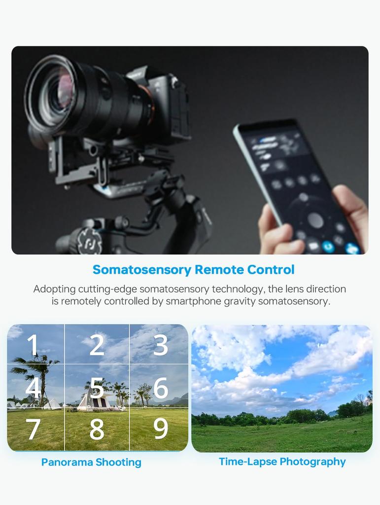 Feiyu SCORP 2 Camera AI Mirrorless DSLR Camera Image AI Outdoor Tripod Remote Zoom Portrait YouTube IG Video Compatible with Sony A7S Canon EOS Nikon