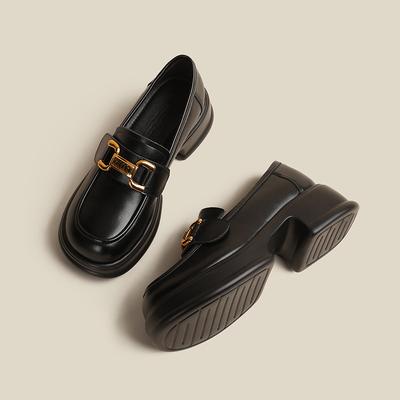 Платформа женский толстый каблук черные ветровые маленькие кожаные туфли мягкая кожа женские туфли