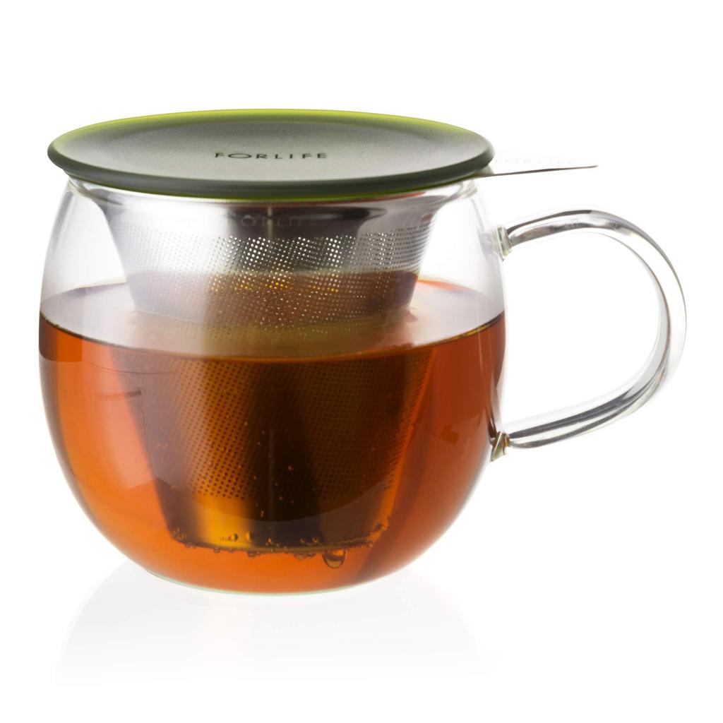 For Life Lucidity Glass 355ml Tea Strainer and Green 832 Brew-in Cup, (with Lid), Tea,
