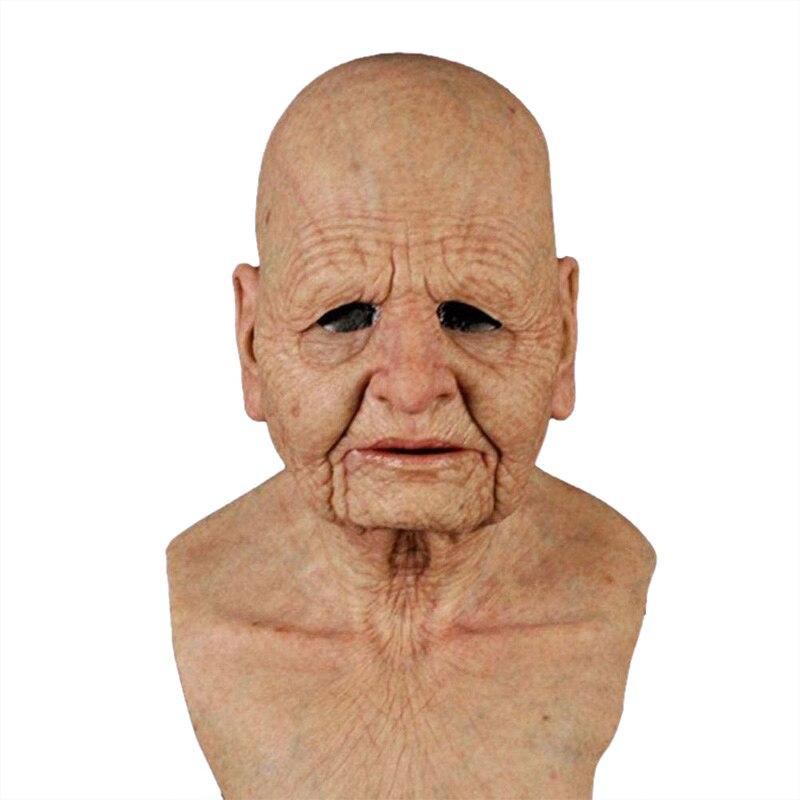 Halloween Old Man Mask Realistic Human Wrinkle Face Mask Novelty Costume, Performance Prop Party Latex Full Head Mask