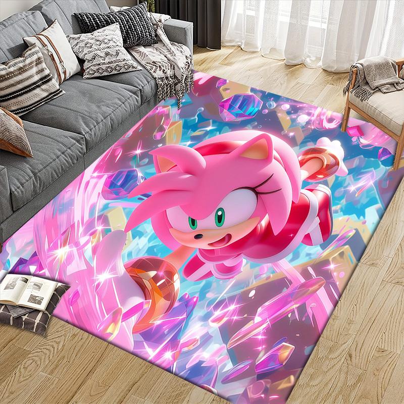 Sonic the Hedgehog Flannel Pattern Square Carpet,Area Rug,Carpet Rug for Living Room Bedroom Sofa Playroom Decor,Non-slip Floor Mat