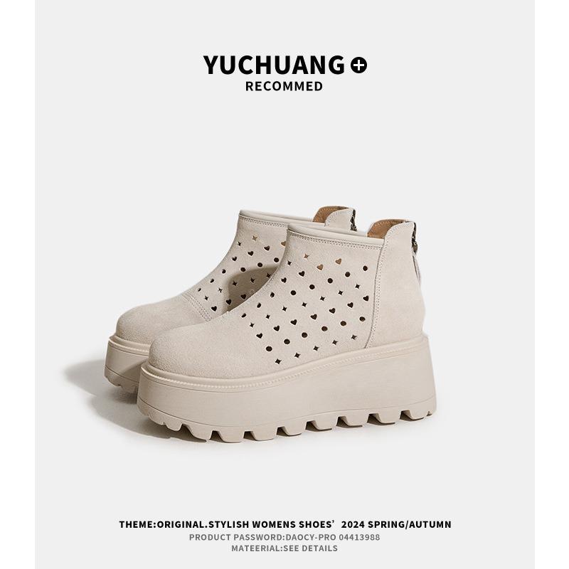 Крутые ботинки женские толстая подошва увеличение роста, ботинки-сигареты на одной педали летние новые нескользящие на платформе с полым дышащим коротким голенищем