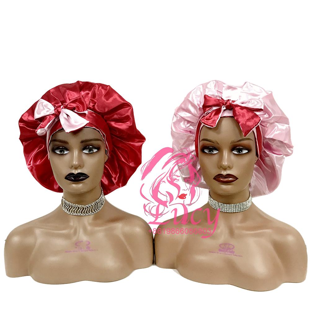 FREE SAMPLE Satin Bonnets Sleeping Caps Double Layer Women Silk Durags Head Tie Headband Designer Hair Bonnet With Custom logo