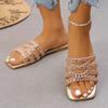 Shoes Female  Open Toe Women's Slippers Plus Size Outdoor Casual Sandals Women Crystal Square Toe Flat with Women's Sandals