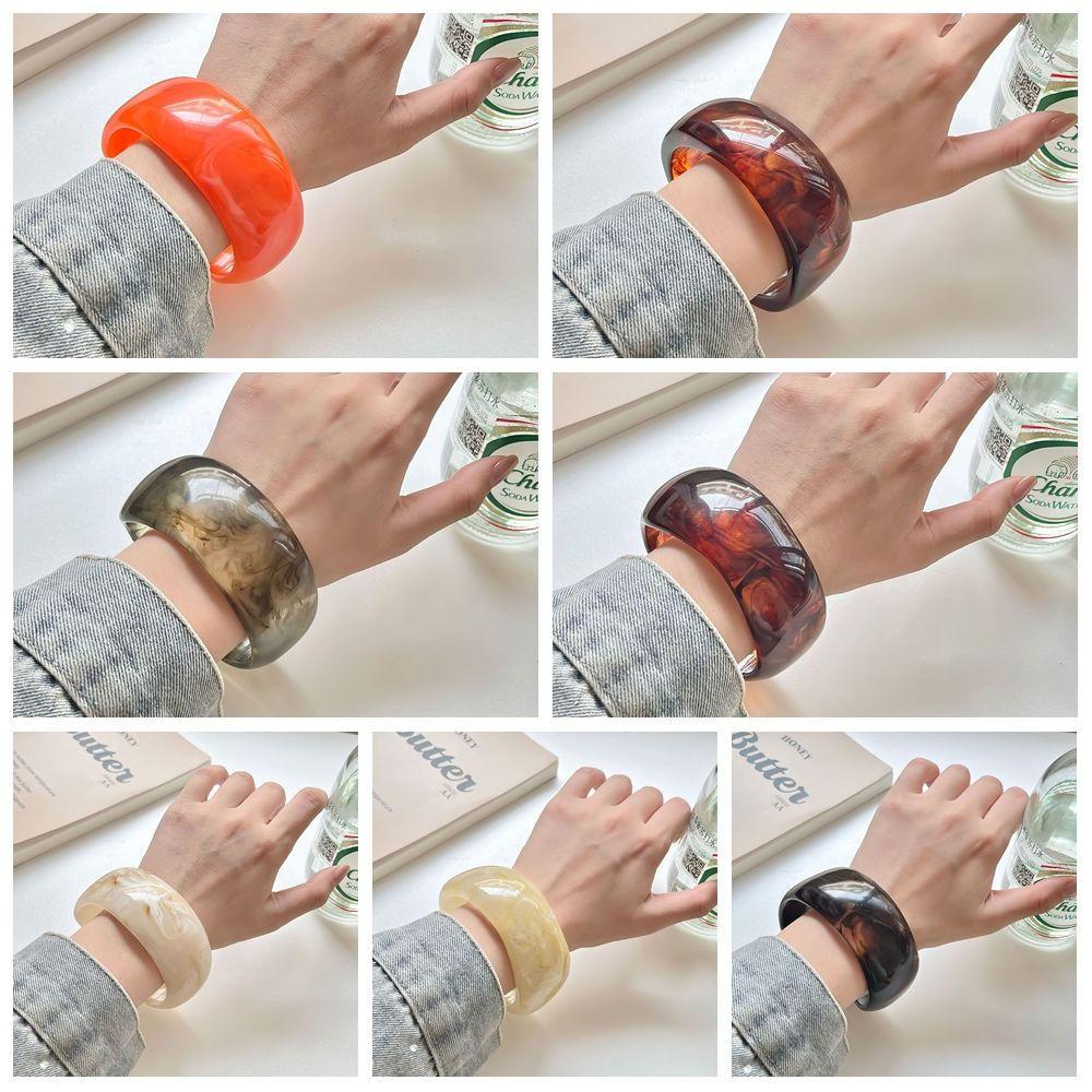 Bohemian Acrylic Bangle Shiny Transparent  Hand Ring Simple Irregular Wide Bracelet  Girls