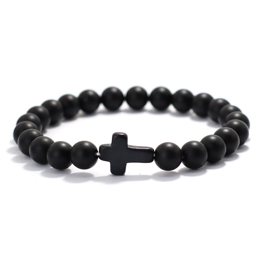 Bohemian Cross Bracelet For Men 8mm Onyx Stone Strand Braslet Beach Camping Casual Accessories Healing Prayer Meditation Pulsera