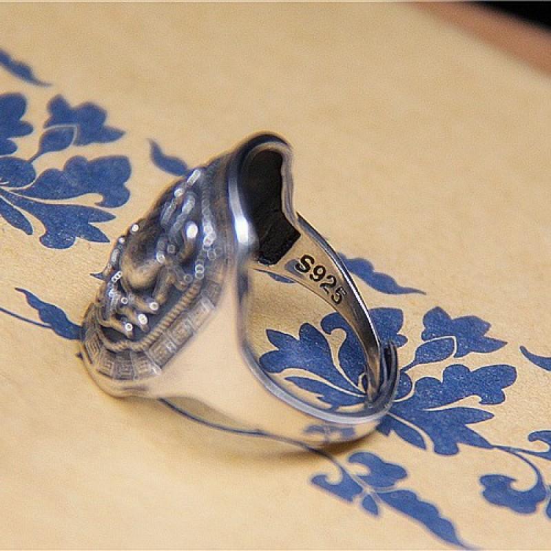 Adjustable Vintage Style Qilin Lucky Beast Ring In Sterling Men Women