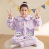Girls Thick Coral Fleece Pajama Set With Cartoon Print Long Sleeve Sleepwear Winter Home Wear